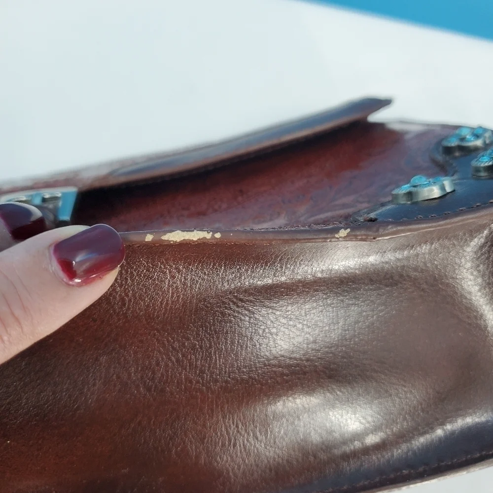 MC brown leather scrollwork embossed shoulder bag - Picture 8 of 16